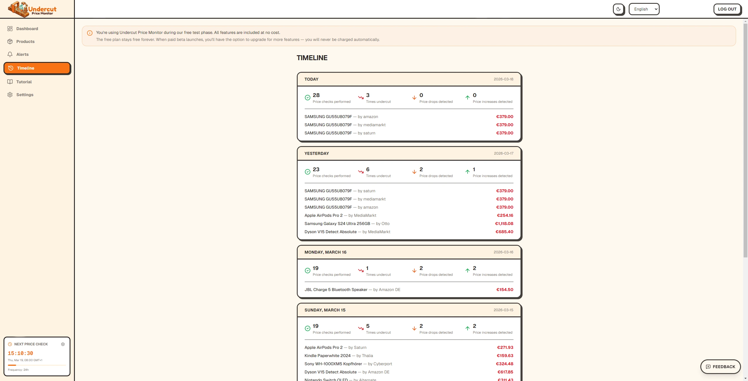 Track price changes over time to spot trends and plan your moves.